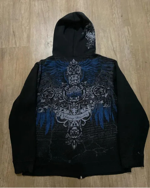 Man Hoodie American Retro Gothic Print Pullover Sweaters Men Y2K Street Leisure Trend Joker Sweater akatsuki Fashion Loose 240712