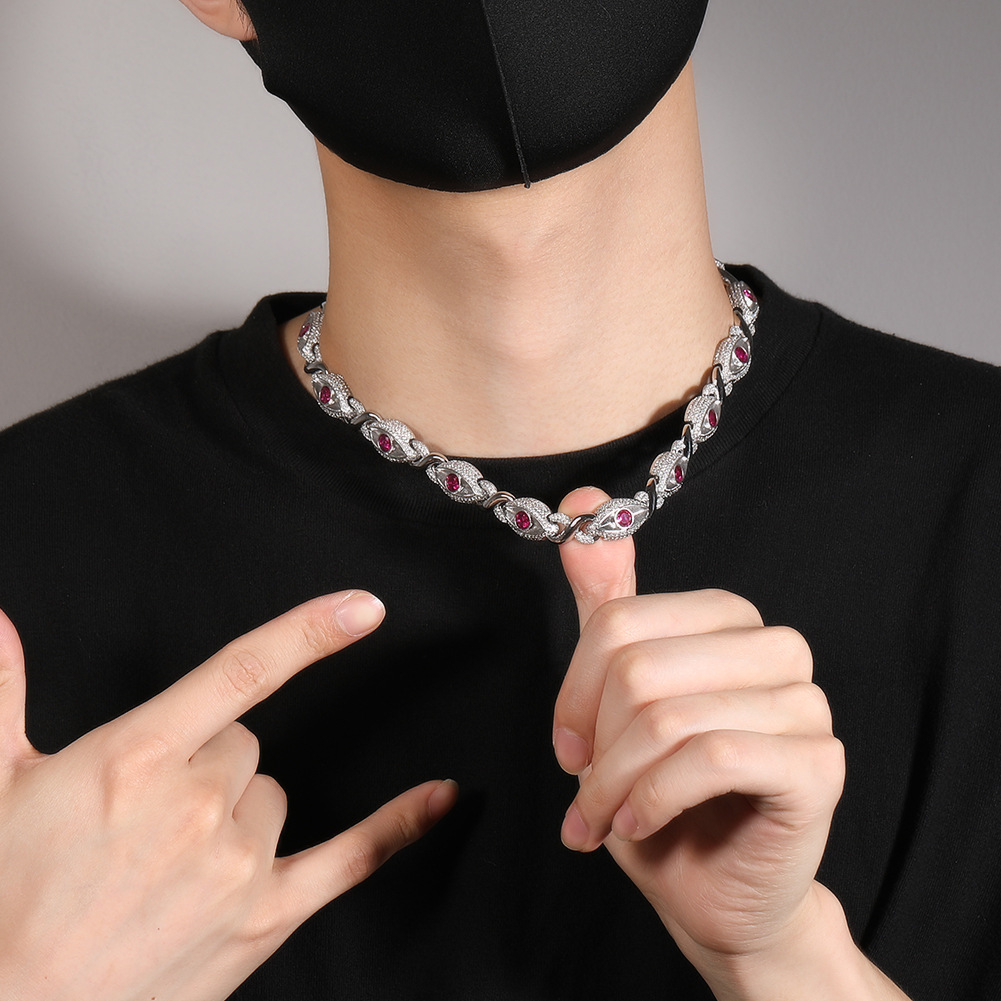 High Quality 13mm Hip Hop Red Eye Cuban Chain Necklace Bracelets 8 Shape 5A Zircon Jewelry Set