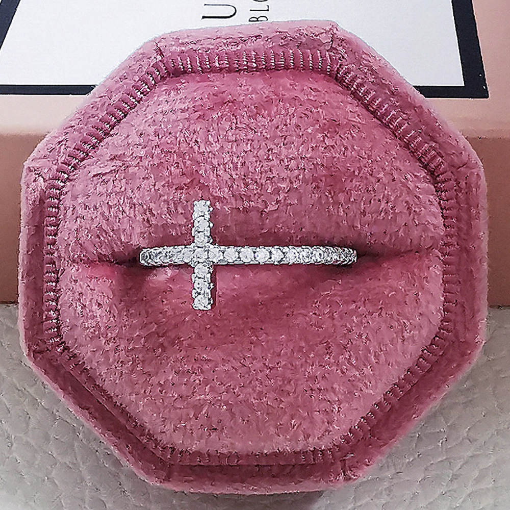 Designer Cross Diamond Ring Small Zircon Inlay Crystal Wedding Luxury Design Rings Woman Copper Jewelry Accessories Ring