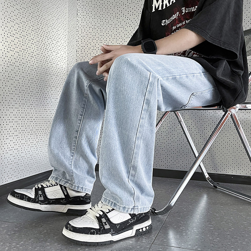 Jeans casual straight tube loose spring and summer men's high street trendy brand pants couple versatile