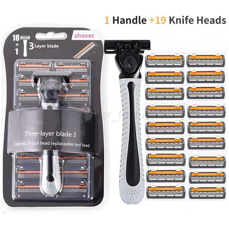 Shaver Men Razor Three Layer Stainless Blade Shaver Reusable Hair Removal Shaver Old Style With Lubricating Strip Manual RazorB240709