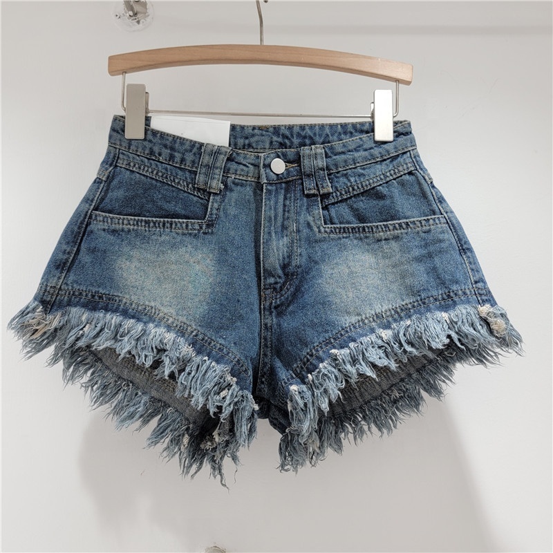 Ragged jeans 2024 summer women high waisted stretch streetwear denim shorts