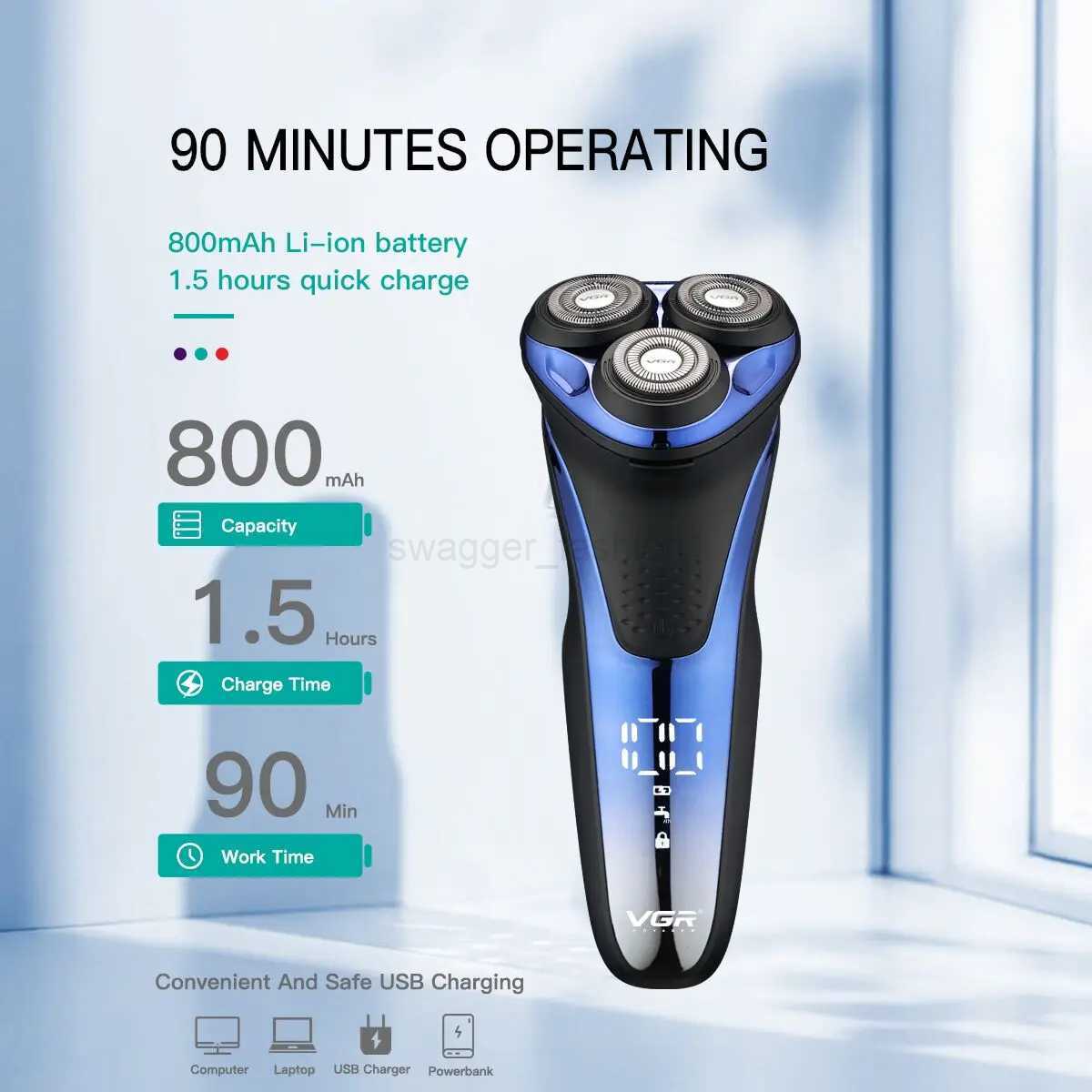 VGR Electric Shaver Professional Razor Waterproof Beard Trimmer Rotary 3D Floating Shaving Rechargeable Electric for Men V-306B260709