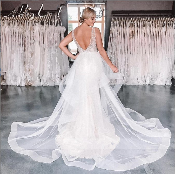 Ashley Carol Sexy Mermaid Dresses 2024 V-necke Romantic Beaded Detachable Train Wedding Gown Vestidos De Novia
