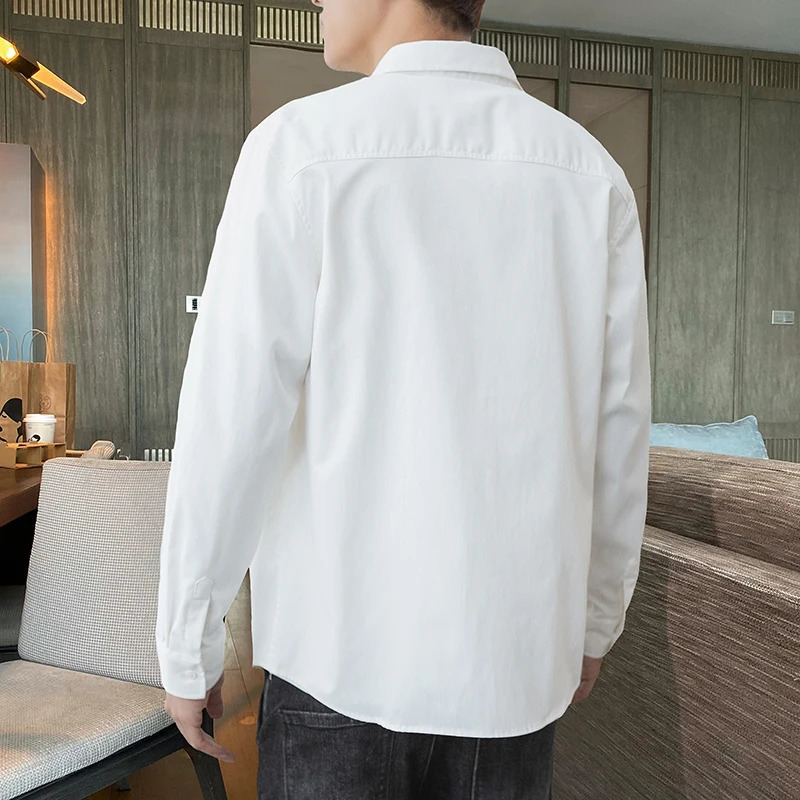 Long Four Season Shirt Mens Trend Grey Color Thin Teenager Top High Quality Soft Sleeve Male Top Big Size 4XL 240710