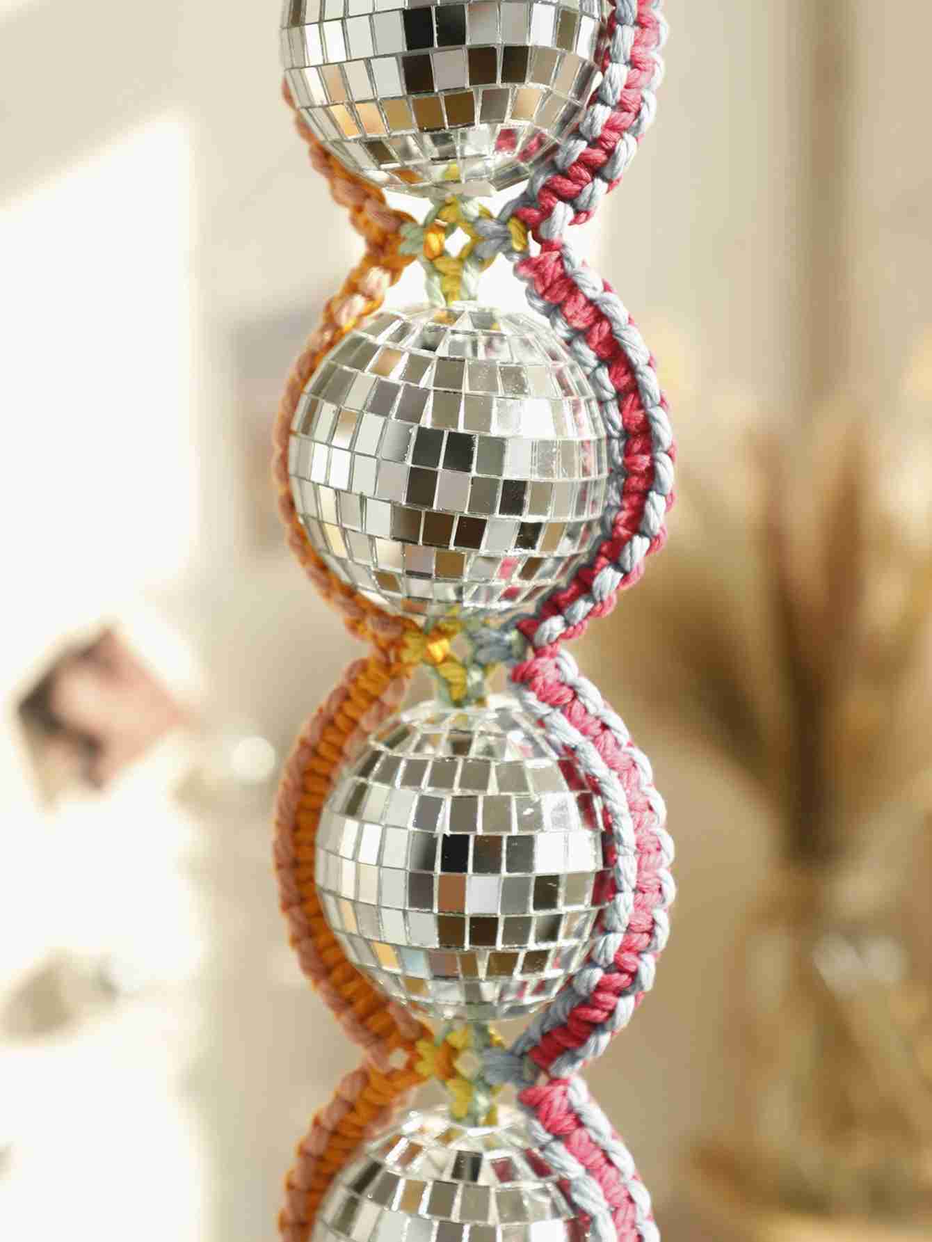 Handwoven Wall Hanging Silver Shining Disco Ball Lighting Reflection Colorful Mirror Ball Big Party Bar Decorations Room DecorB24718