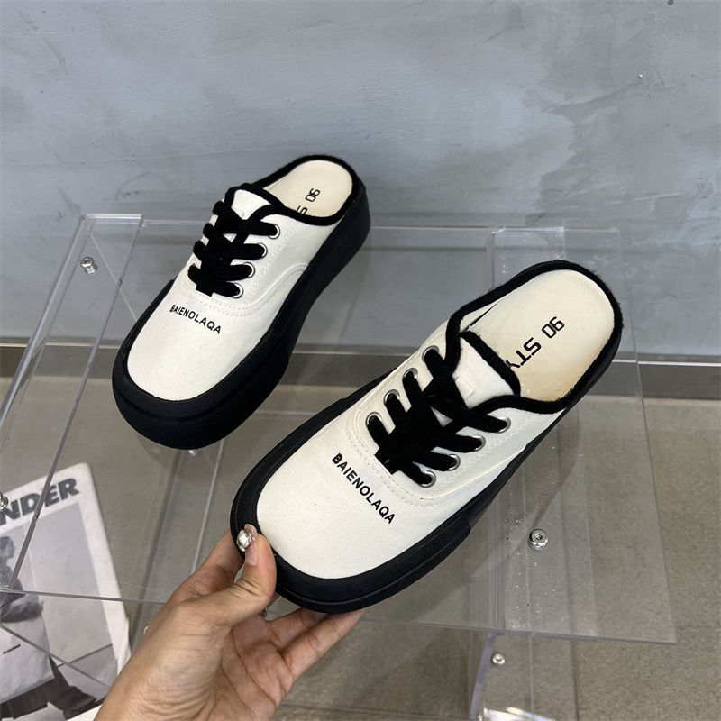 CCA-Limited Time Offer-Black and Panda Canvas 2023 Summer Breathable Half Drag Casual Little White Shoes XZ-1561