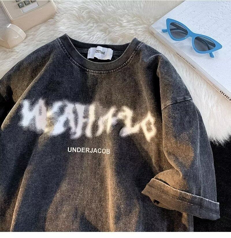 American Washed Original Cotton Men T Shirt Oversized Casual Short Sleeve Vintage Hip Hop Oversize Tshirt PlusSize Sports T-shirts Tees Men's Clo