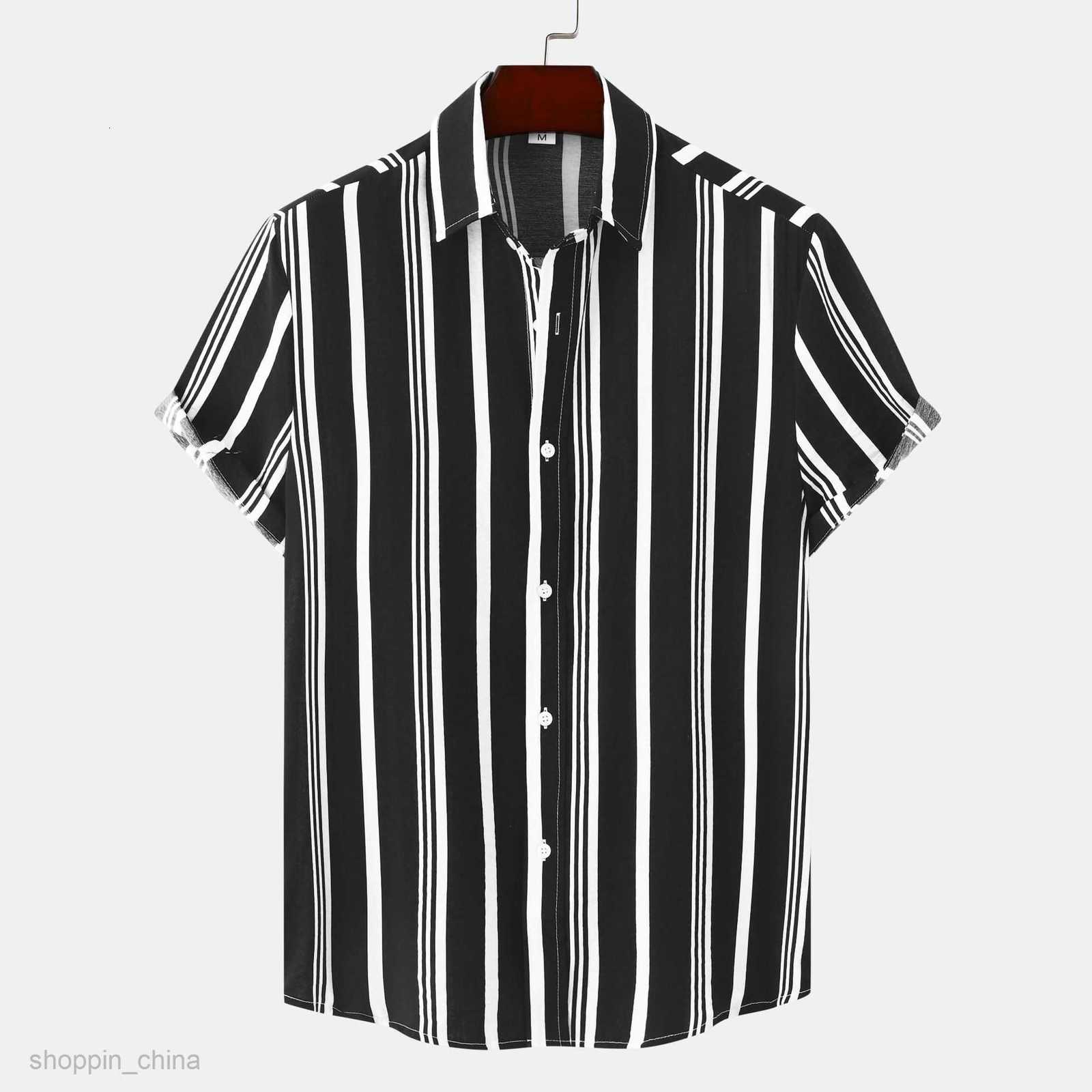 Mens Casual Shirts Men's clothing spring/summer new men's shirt men's casual striped printed short sleeved shirt men's shirt tops