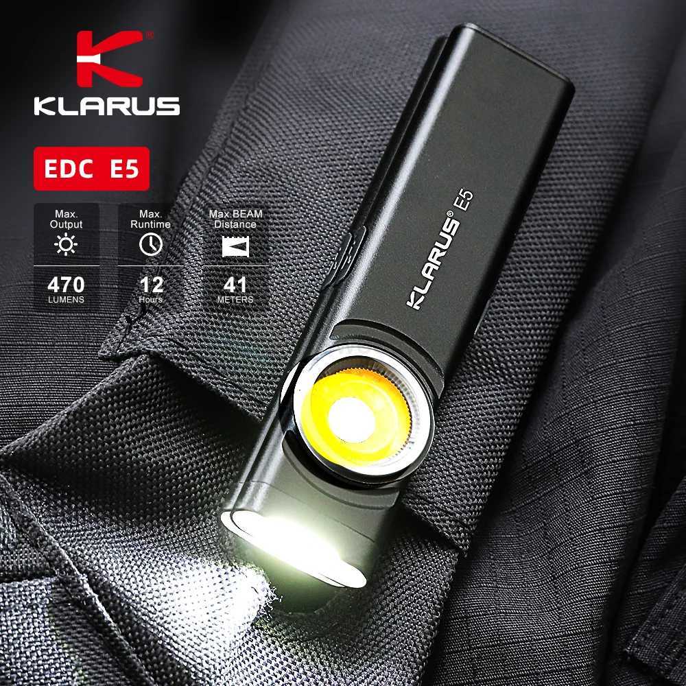Klarus E5 EDC Rechargeable Flashlight With USB Charging LED Lantern Built-in Li-ion Battery Torch 470LM IPX4 with Tail MagneticCL240718