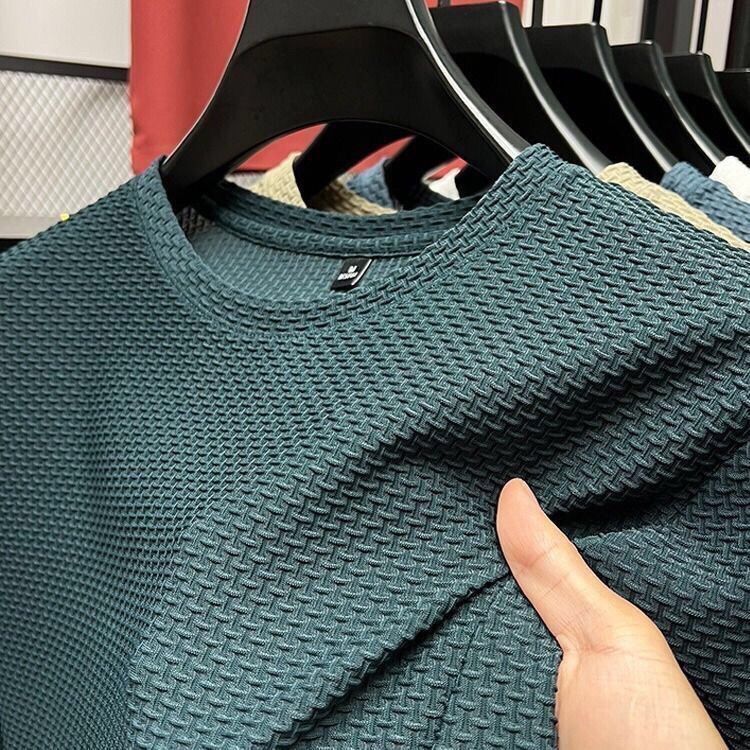 High end men's short sleeved middle-aged 2024 summer new business loose mesh casual T-shirt