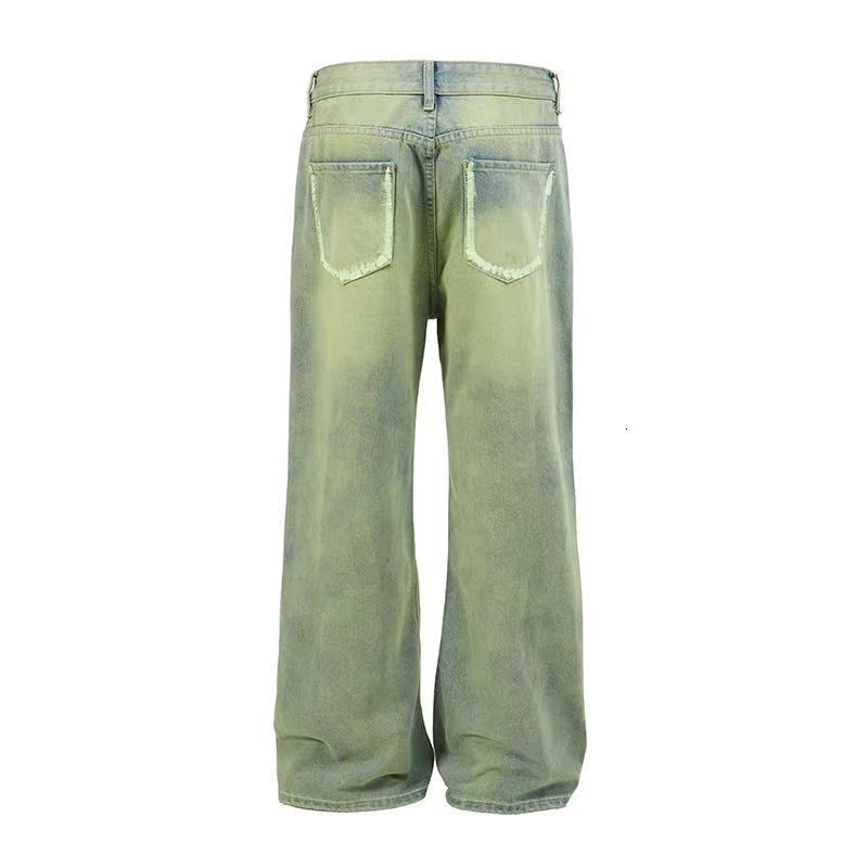American style vintage green micro flared jeans men's spring and summer cleanfit loose straight casual wide leg pants