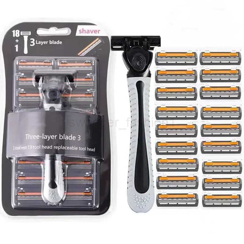 19-Blade Men Shaver Manual Razor Body Hair Cutting Beard Shaving Bikini Trimmer Three Layer Barber Shaver Multi Head ChangeableB240709