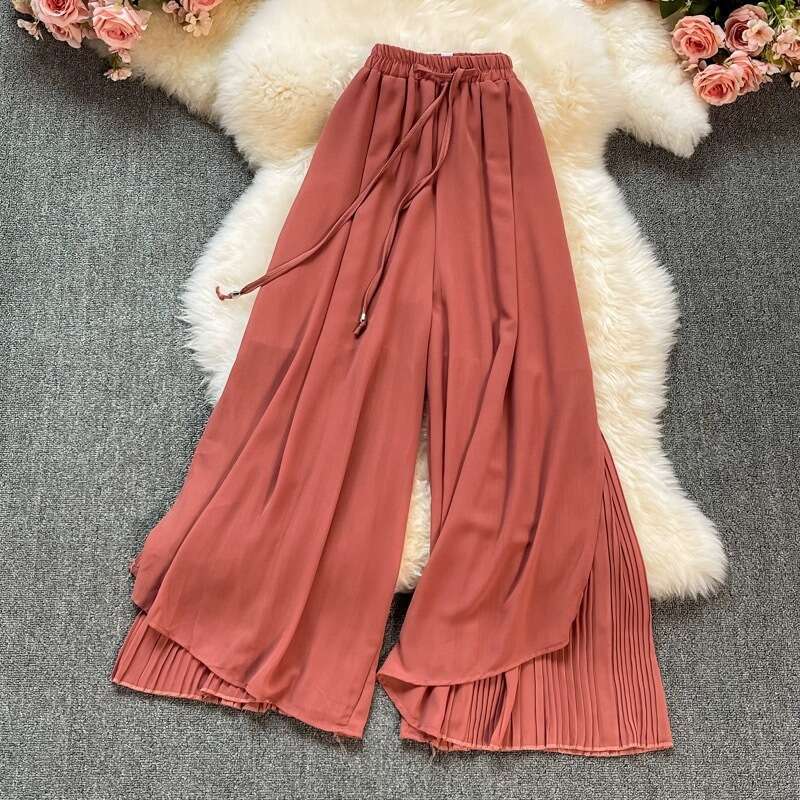 Elastic Waist Drape Wide for Women's Summer New Chiffon Straight Leg Trouser Thin Loose Casual Pants Jeans for Pregnant Women Waterproof Trousers
