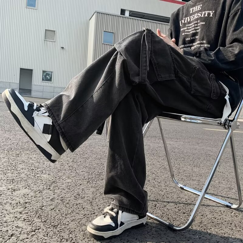 Workwear jeans men's American style 2023 autumn and winter new fashion brand straight casual fashionable loose wide leg pants trendy