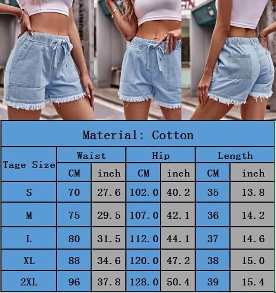 Womens Quick Dry Summer Denim Shorts Elastic Stretch Spandex Breathable Cotton Sportswear Hiking Camping Travel Running