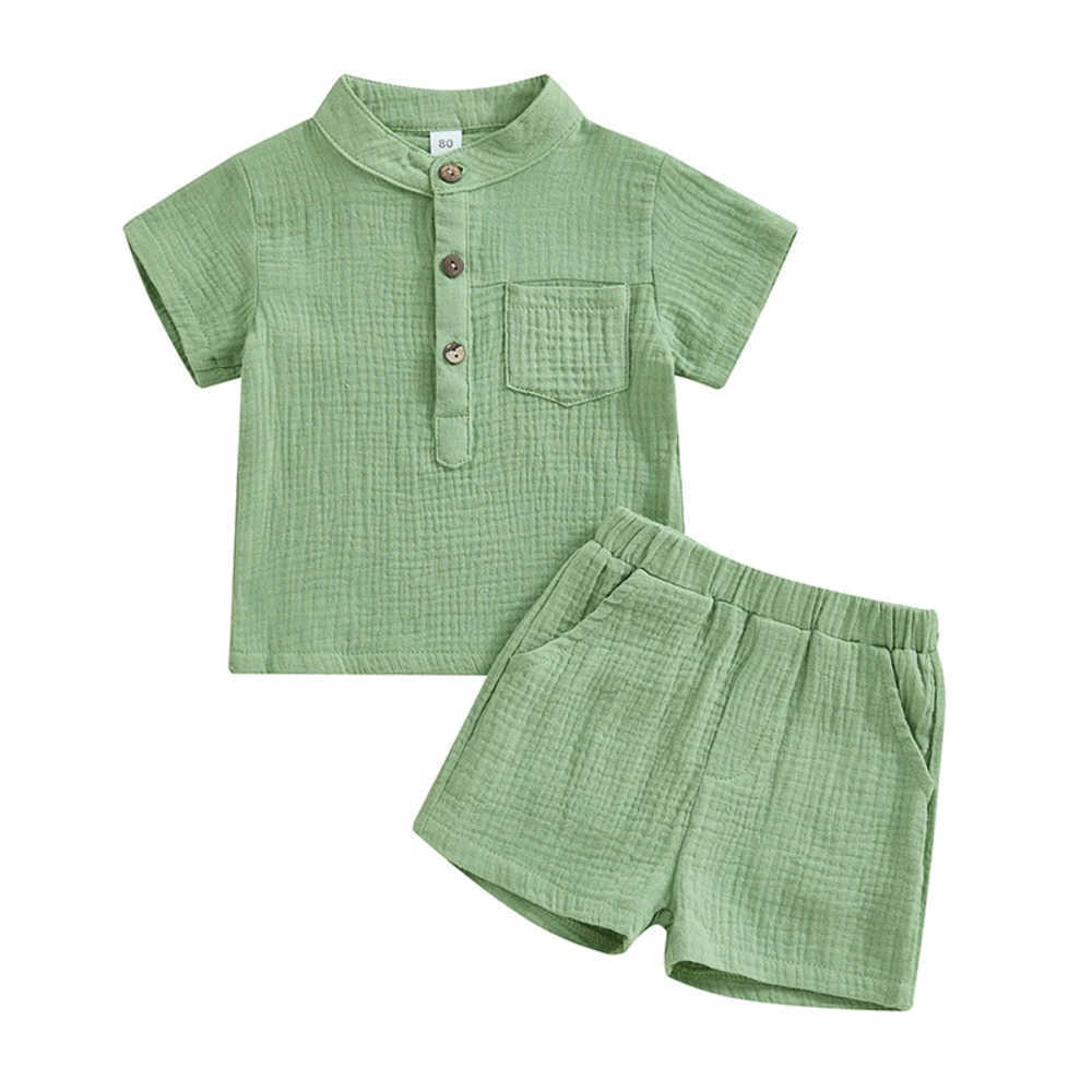 Clothing Sets Baby Kids Boys Clothing Set Casual Short Sleeve Button Up Tops and Solid Color Shorts Toddler Set Summer Outfit JWAR