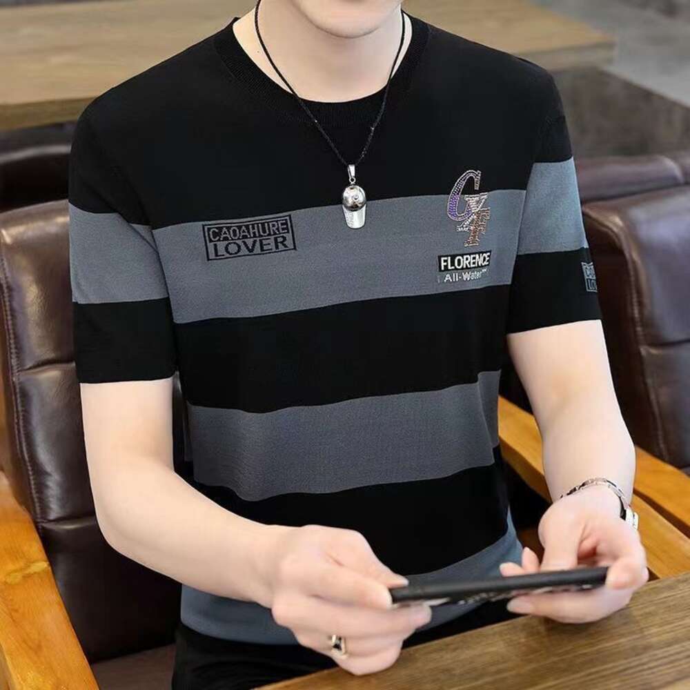 2024 Men's Summer High end Casual Pure Cotton Comfortable Thin Round Neck Short Sleeve T-shirt