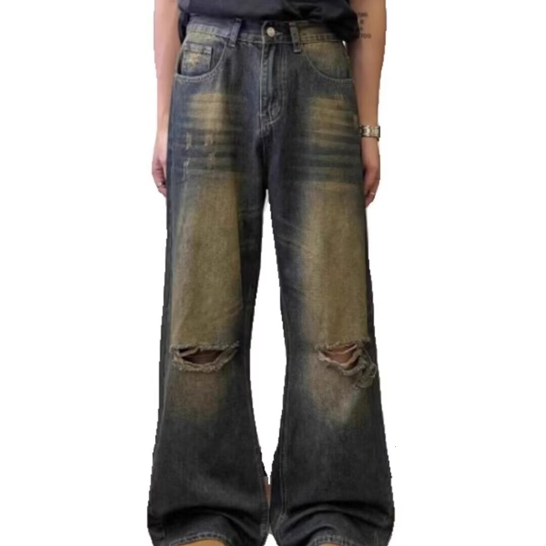 Men's Slim Fit Purple Distressed Jeans - Ripped Biker Denim with Stacked Legs & Baggy Style