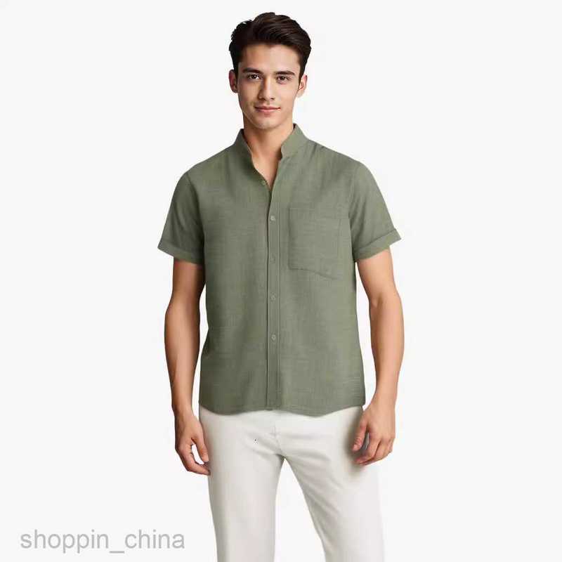Mens Casual Shirts Summer New Men's Short sleeved Solid Cotton Linen Men's Shirt tops