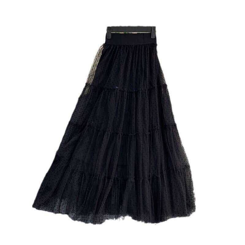 Summer New High Waisted Mid Large Hem Mesh Puffy Cake with Elastic Knee Length A-line Skirt for Women Long Summer Dress Loose Novelty Pregnant Womens 