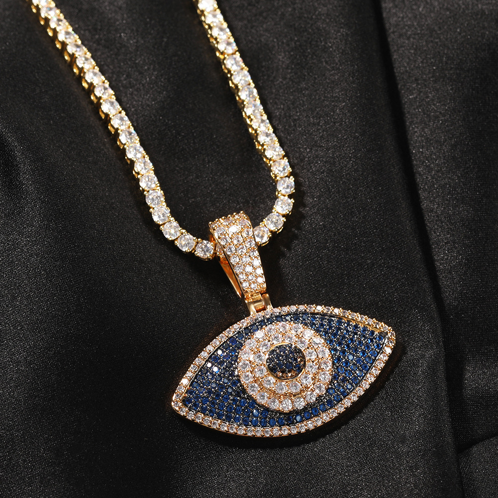 Hip Hop Colorful 5A Zircon Eye Pendant Necklace Gold Plated Women Men Jewelry