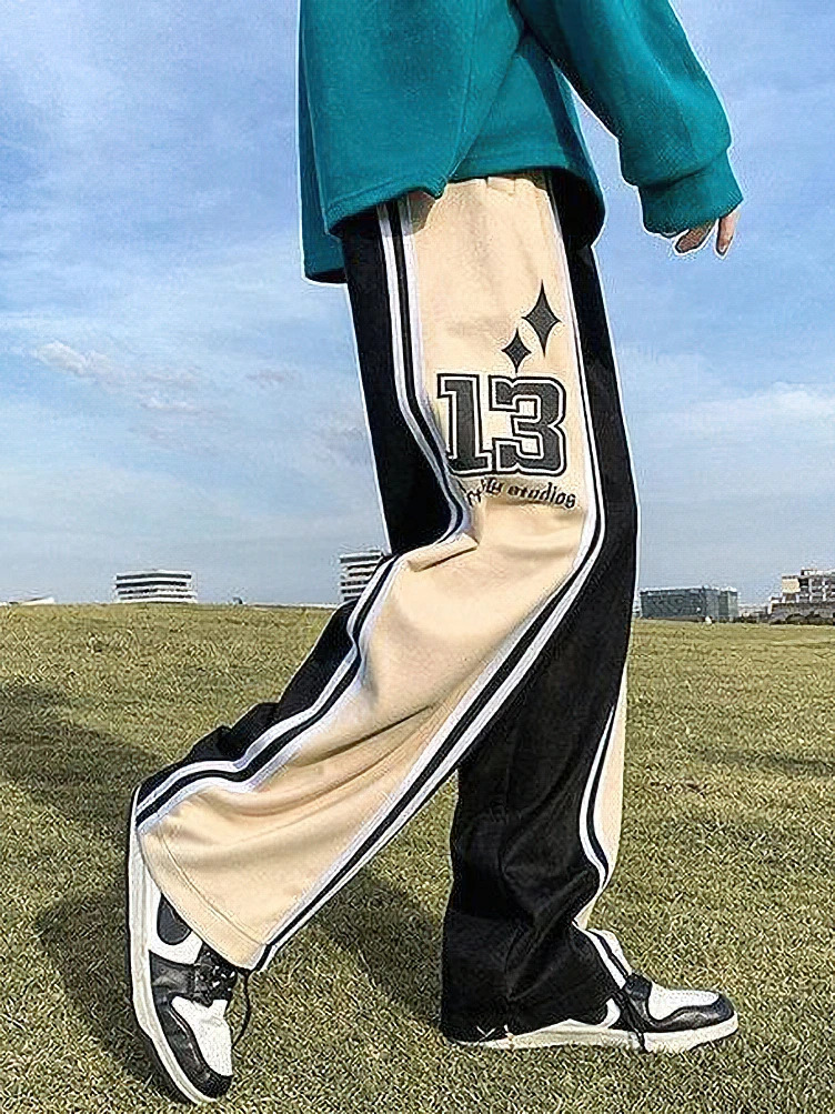 Y2k Preppy Casual Sport Sweatpants Men Streetwear Hip Hop Stripe Straight Long Trousers Oversize Wide Leg Pants 240717