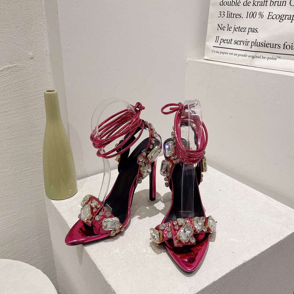 Heels Fashion Cross Strap Water Diamond Open Toe Summer One line High Heel Sandals