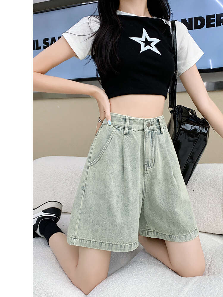 Nostalgic Blue Jeans Women's 2023 Summer New Versatile Pentagram Thin Leather Brand High Waist slimming Fashion Shorts