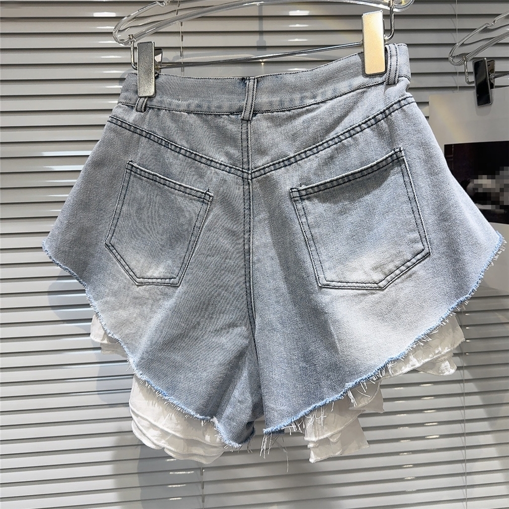 Trendy New Fashion Unique Streetwear Sexy Irregular Washed Jean Patchwork Short Denim For Shorts Women