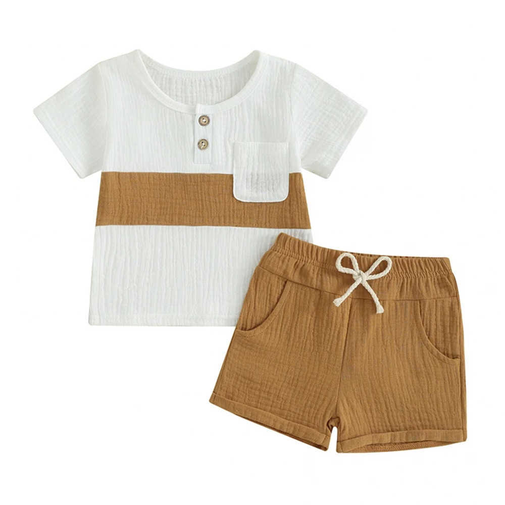 Clothing Sets 0-3Y Toddler Baby Boy Summer Clothes Cotton Soft Short Sleeve Contrast Color Tops and Solid Color Shorts 2Pcs Outfit 2FJ4