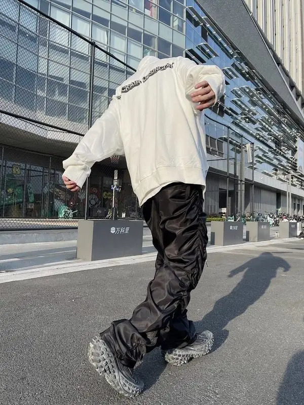 Functional Pleated Pocket Cargo Pants Men Y2K High Street Retro Street Hip Hop Loose Fashion Trend Straight Leg Pants 240708