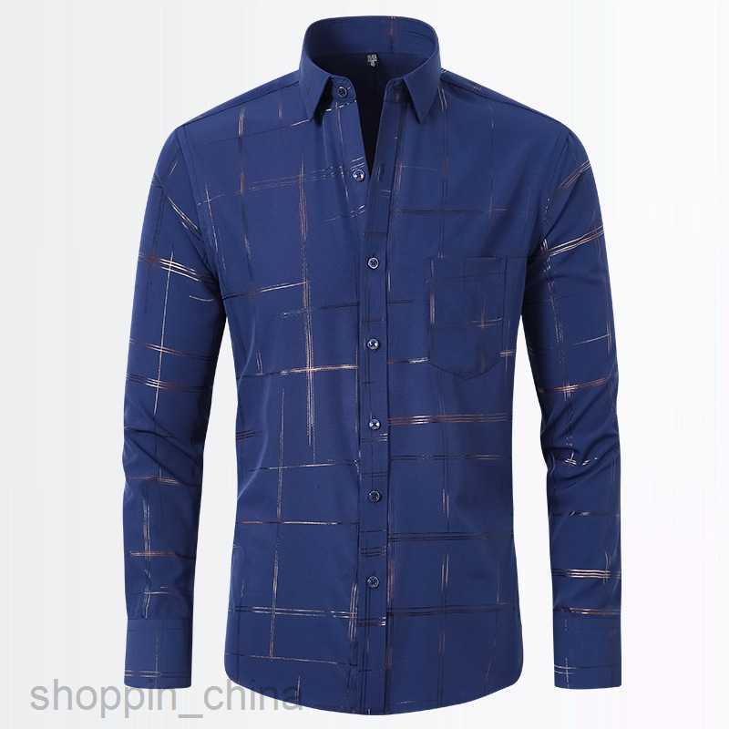 Mens Casual Shirts Elastic shirt Men's long sleeved men's gold stamping shirt Men's thin slim shirt tops