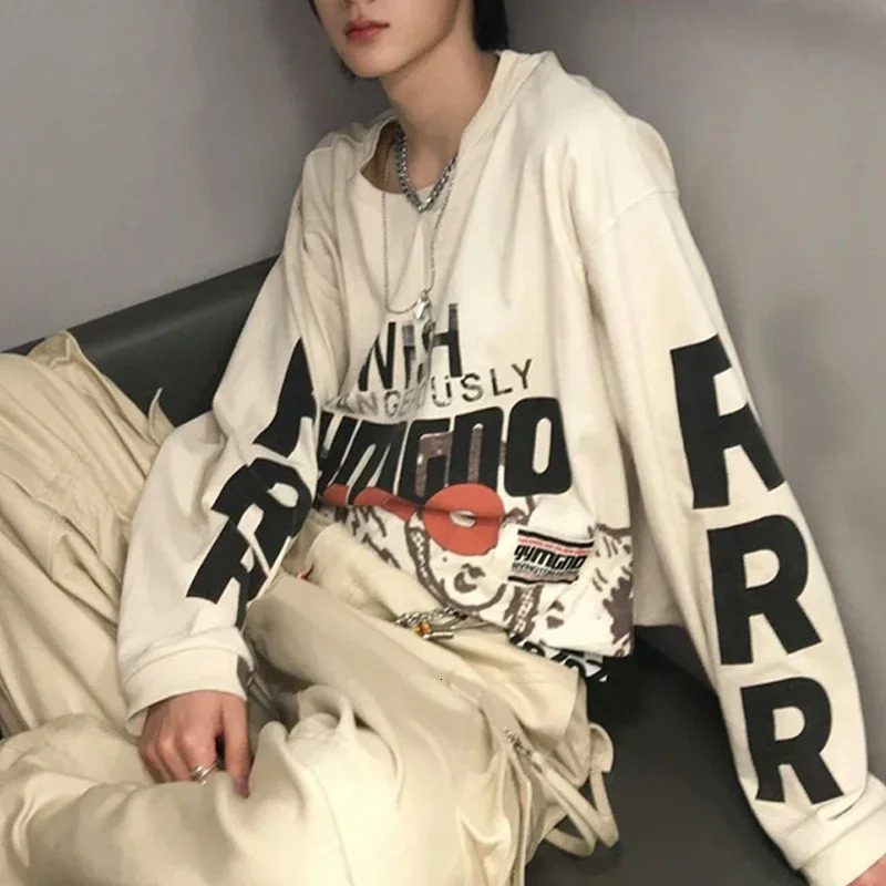 2024 Quality Graphics Slogan Graffiti TShirt Men Women Oversized Cement White RRR123 Long Sleeved T Shirt Vintage Tops 240715