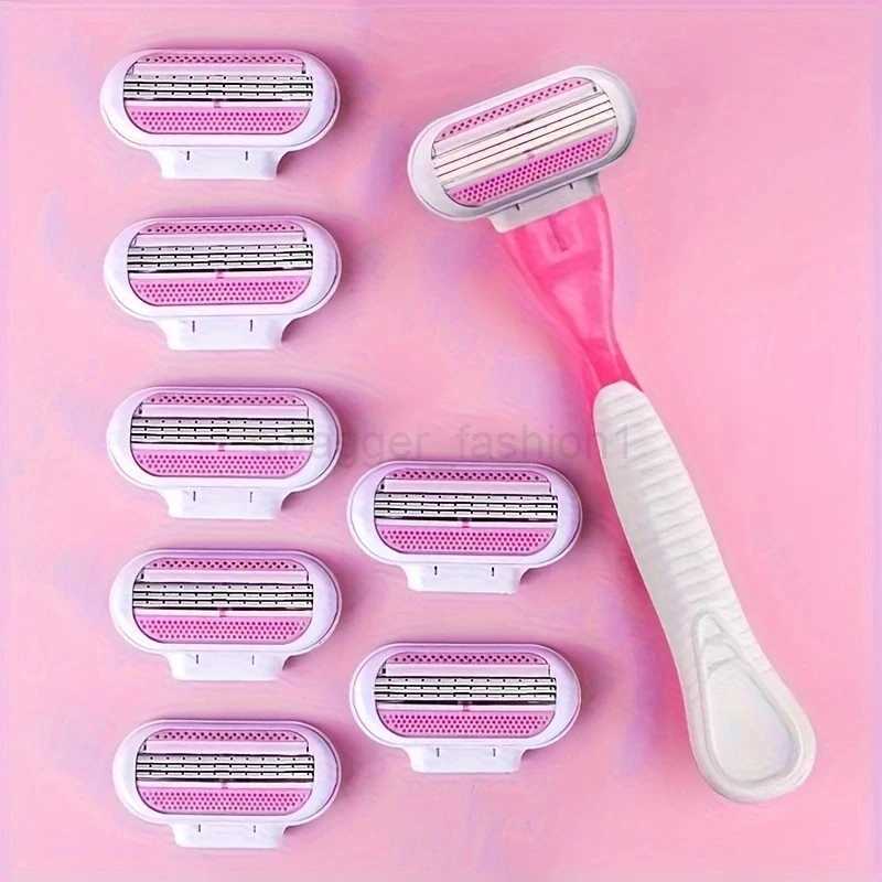 1 Holder+8 Blades 3-Layers Manual Razor For Women Reusable Blades ShavingSet Replaceable Blades Women Shaver With Lube StripB240709