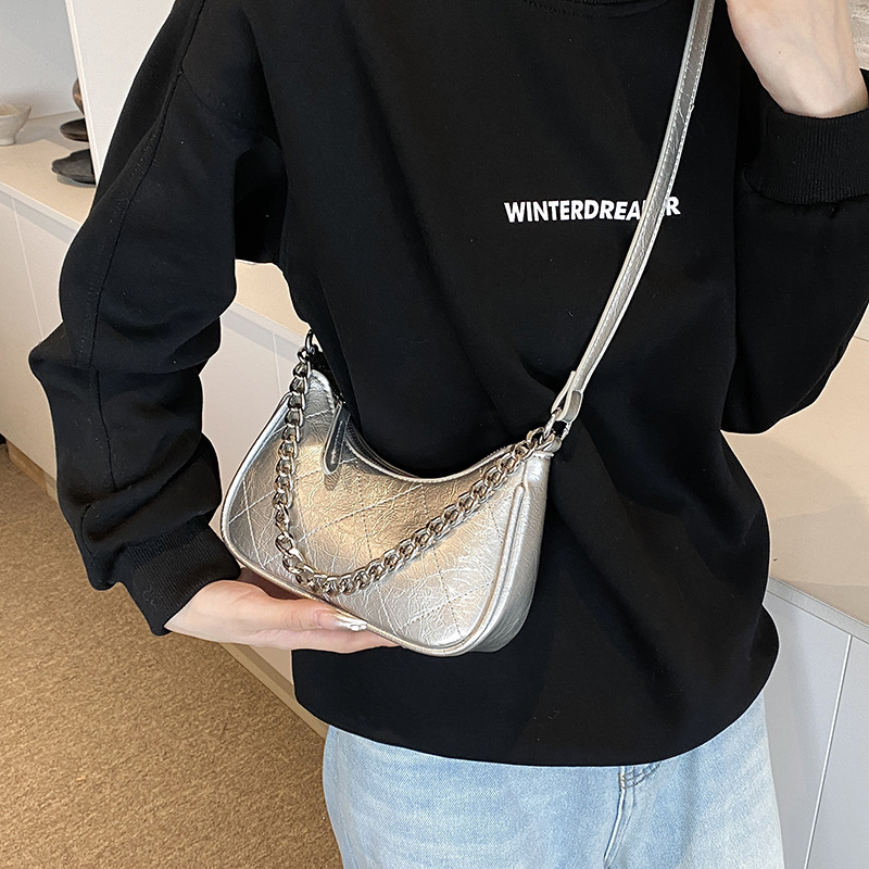 French niche texture underarm women's 2024 new fashion chain diamond grid handbag single shoulder crossbody bag H7.18#28