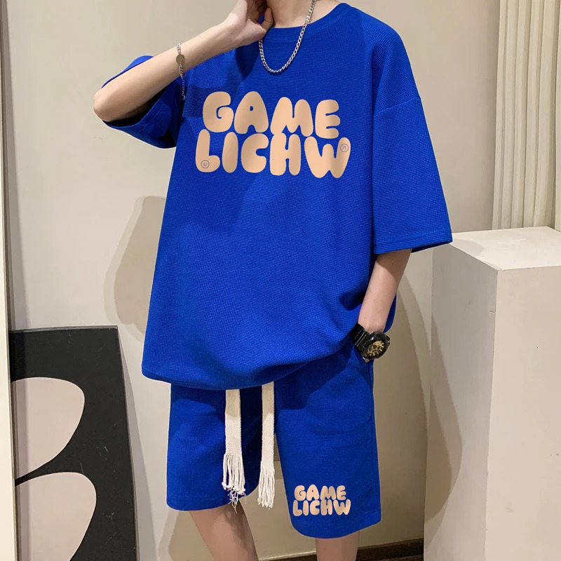 Men T Shirt Shorts 2 Pcs Sets Casual Oversized T-shirts Tracksuits Sets Short Sleeve English letter printing Men Clothing 240715