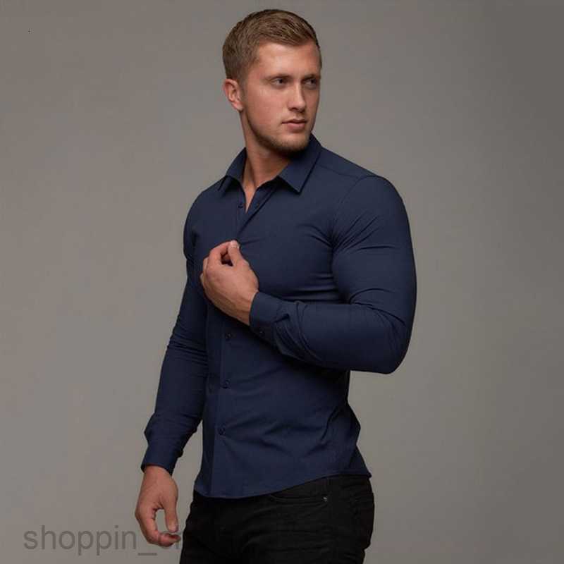 Mens Casual Shirts Muscle men's fitness long sleeved shirt new men's solid color slim fit cardigan thin style shirt tops