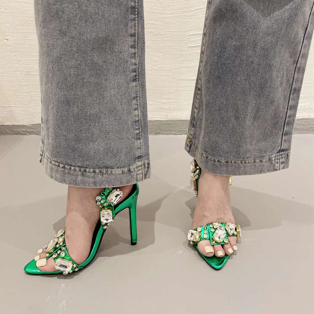 Heels Fashion Cross Strap Water Diamond Open Toe Summer One line High Heel Sandals
