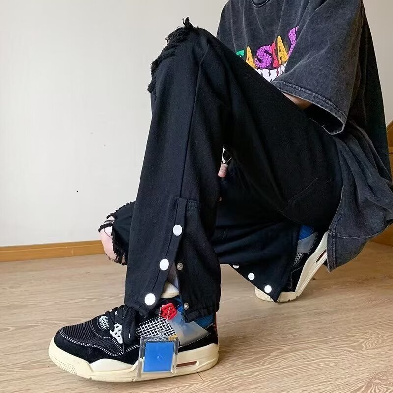 American high street jeans men's 2024 autumn new straight leg plus floor length micro pull up pants trendy brand