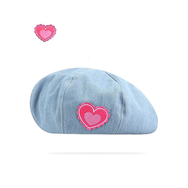 Women Girls Lovely Embroidery Pattern Denim Beret French Hat Casual Sun Hat with Adjustable Strap 240715