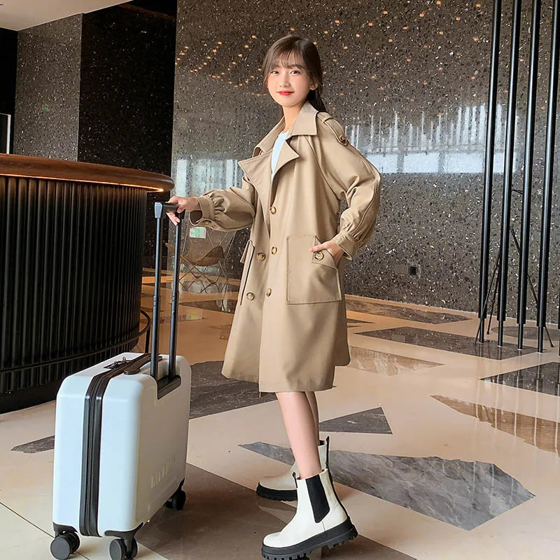 Spring Autumn Cotton Kids Girls Long Trench Coats Fashion England Style Windbreaker Jacket For Girls Teen Children Clothing 240710