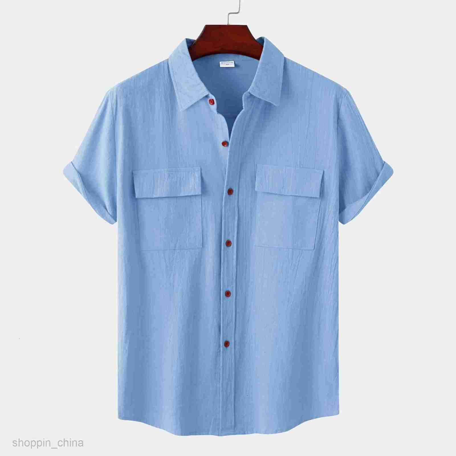 Mens Casual Shirts Summer New Men's Solid Color Loose Cotton Shirt Large Size Fashion Casual Short Sleeve Shirt tops