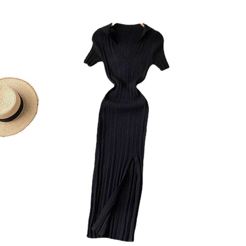 Ins Heart Machine Split Knee Over Skirt Sexy Show Waist and Hip Stretch Knitted New Summer Dress Novelty Self-cultivation Loose Sexy Short Silk Dress