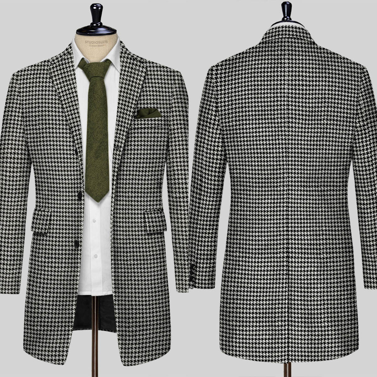 Casual Gray Men Suits Thick Wool Custom Made Double Breasted Tuxedos Peaked Lapel Blazer Back Vent Business High Quality Popular Cheap Price Long Coat