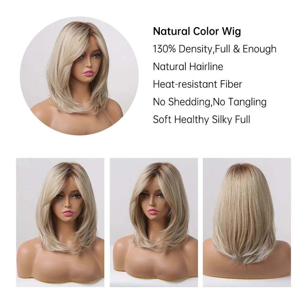 Short Blonde Wig with Bangs Cute Bob Synthetic Wigs High Quality Halloween Lolita Party Natural Hair Wigs for Women 240716