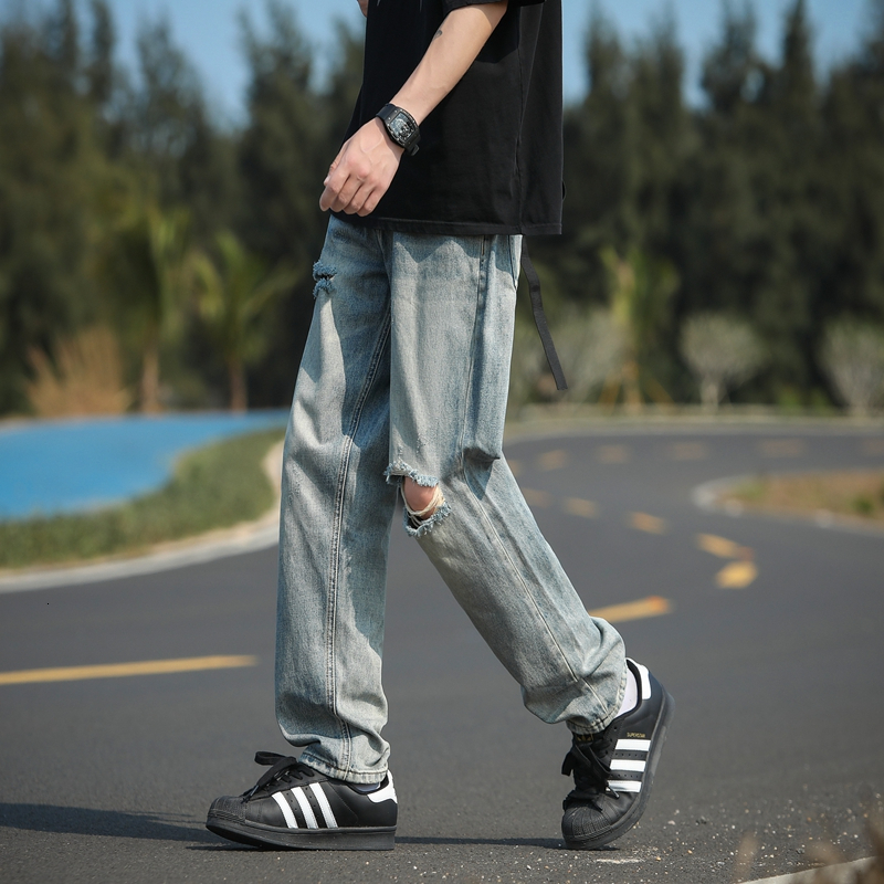 Jeans Thin Straight Loose Men's Ice Silk Wide Legs Summer Casual Long Pants