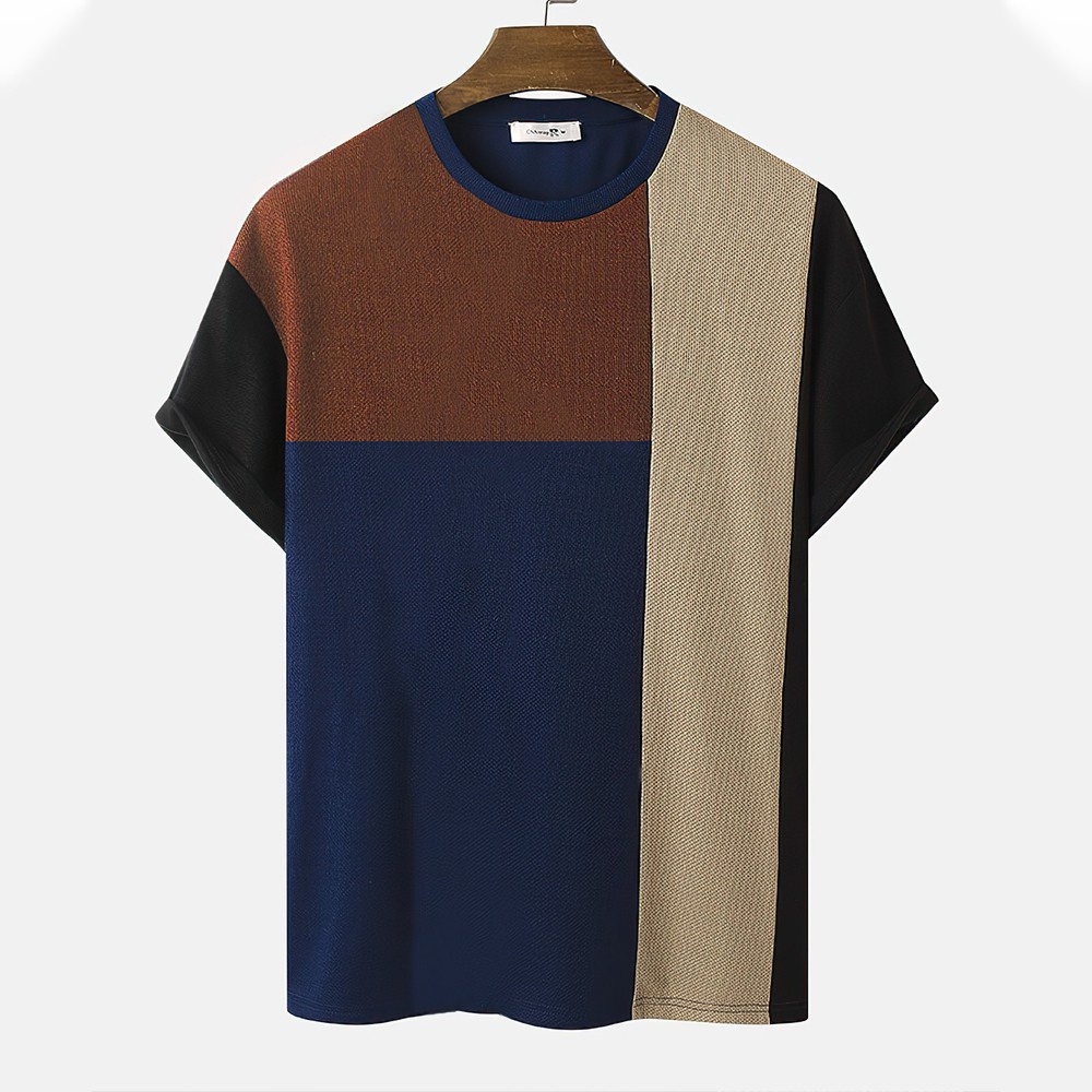 Men's and Women's Imitation Cotton T-shirt Summer Leisure Vintage Stripe Splice Minimalist Style Pullover Top Sweatshirt Clothin