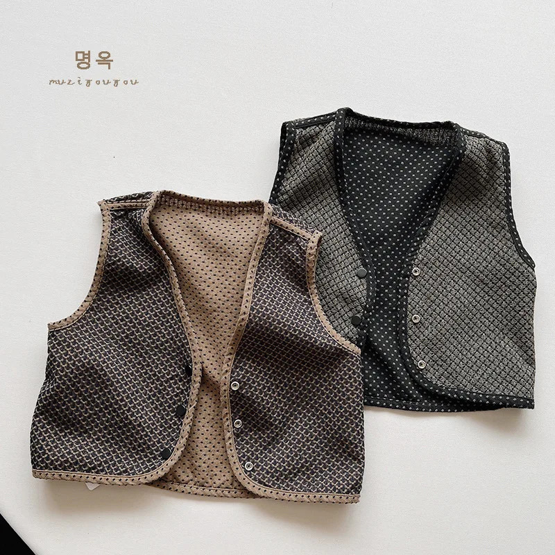 Reversible Spring Autumn Children Vest Casual Boys Girls Waistcoat Toddler Outerwear Tank Tops Kids Clothing For 1-8Y 240715