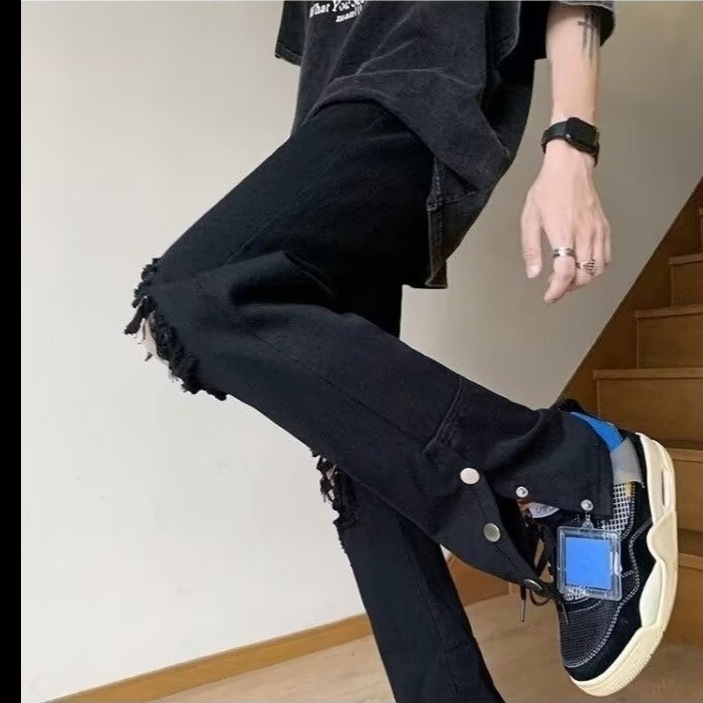 American high street jeans men's 2024 autumn new straight leg plus floor length micro pull up pants trendy brand